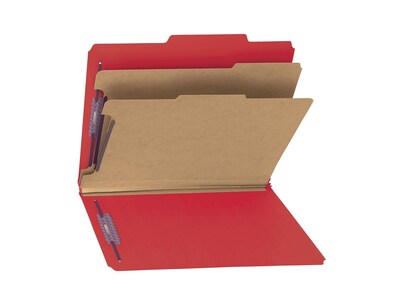 Smead Classification Folders with SafeSHIELD Fasteners, 2" Expansion, Letter Size, 2 Dividers, Bright Red, 10/Box (14031)