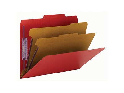 Smead Classification Folders with SafeSHIELD Fasteners, 2" Expansion, Letter Size, 2 Dividers, Bright Red, 10/Box (14031)