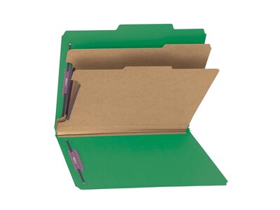 Smead Pressboard Classification Folders with SafeSHIELD Fasteners, 2" Expansion, Letter Size, 2 Dividers, Green, 10/Box (14033)