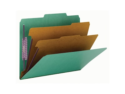 Smead Pressboard Classification Folders with SafeSHIELD Fasteners, 2" Expansion, Letter Size, 2 Dividers, Green, 10/Box (14033)