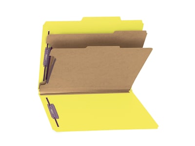 Smead Pressboard Classification Folders with SafeSHIELD Fasteners, 2" Expansion, Letter Size, 2 Dividers, Yellow, 10/Box (14034)