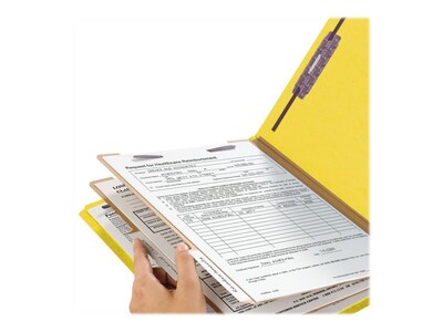 Smead Pressboard Classification Folders with SafeSHIELD Fasteners, 2" Expansion, Letter Size, 2 Dividers, Yellow, 10/Box (14034)