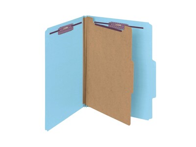 Smead Pressboard Classification Folders with SafeSHIELD Fasteners, 2" Expansion, Letter Size, 1 Divider, Blue, 10/Box (13730)