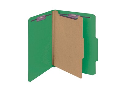 Smead Pressboard Classification Folders with SafeSHIELD Fasteners, 2" Expansion, Letter Size, 1 Divider, Green, 10/Box (13733)