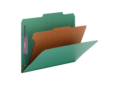 Smead Pressboard Classification Folders with SafeSHIELD Fasteners, 2" Expansion, Letter Size, 1 Divider, Green, 10/Box (13733)