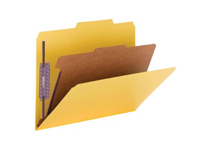 Smead Pressboard Classification Folders with SafeSHIELD Fasteners, 2" Expansion, Letter Size, 1 Divider, Yellow, 10/Box (13734)