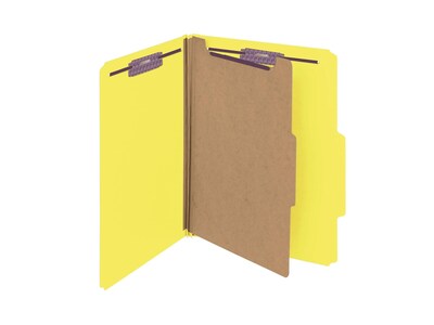 Smead Pressboard Classification Folders with SafeSHIELD Fasteners, 2" Expansion, Letter Size, 1 Divider, Yellow, 10/Box (13734)