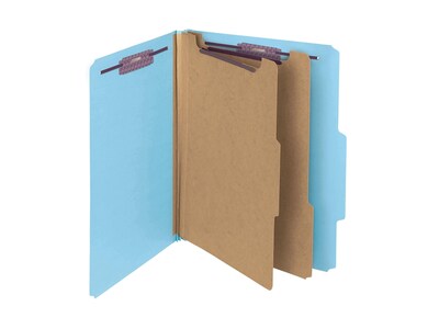 Smead Pressboard Classification Folders with SafeSHIELD Fasteners, 2" Expansion, Letter Size, 2 Dividers, Blue, 10/Box (14030)