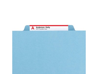 Smead Pressboard Classification Folders with SafeSHIELD Fasteners, 2" Expansion, Letter Size, 2 Dividers, Blue, 10/Box (14030)