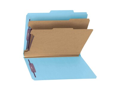 Smead Pressboard Classification Folders with SafeSHIELD Fasteners, 2" Expansion, Letter Size, 2 Dividers, Blue, 10/Box (14030)