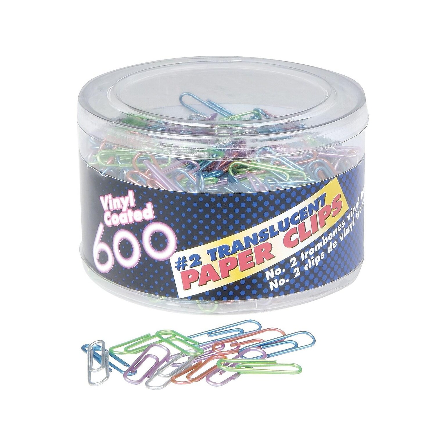 Officemate Paper Clips, #2, Translucent Assorted Colors, 600/Tub (97211)