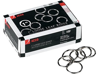 ACCO Book Rings, Silver, 100/Box (A7072202)