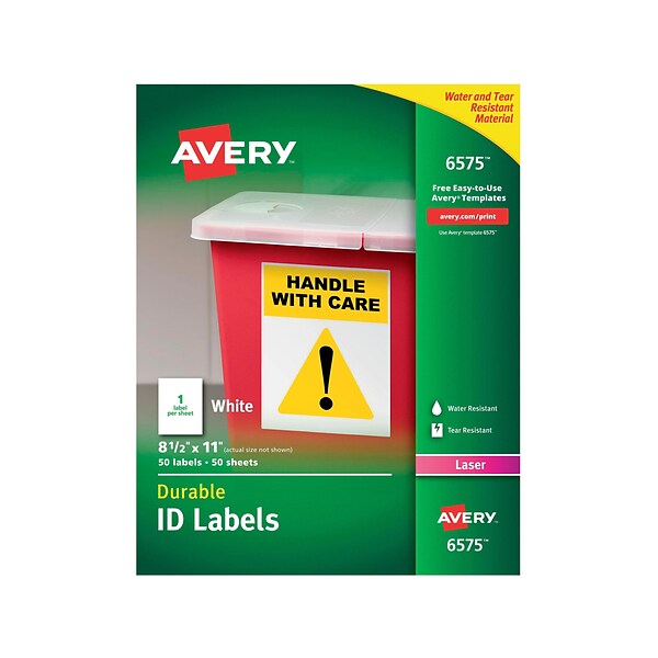 Avery Durable Laser Identification Labels, 8 1/2 x 11, White, 50 Labels Per Pack (6575)