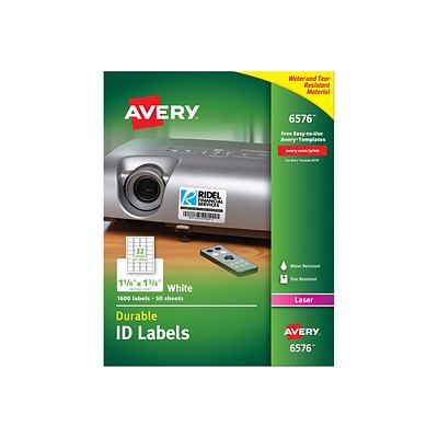 Avery Durable Laser Identification Labels, 1 1/4 x 1 3/4, White, 1600 Labels Per Pack (6576)