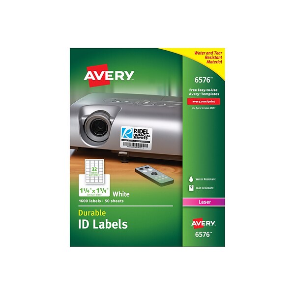 Avery Durable Laser Identification Labels, 1 1/4 x 1 3/4, White, 1600 Labels Per Pack (6576)