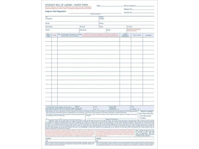 TOPS 3-Part Carbonless Bill of Lading, 11.44L x 8.5W, 50 Sets/Book (3846)