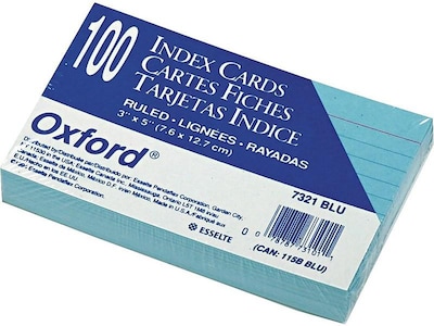 Oxford 3 x 5 Index Cards, Lined Blue, 100/Pack (OXF 7321 BLU)