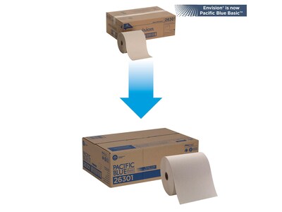 Pacific Blue Basic Recycled Hardwound Paper Towel, 1-Ply, Brown, 800'/Roll, 6 Rolls/Carton (26301)