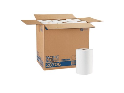 Pacific Blue Basic Recycled Hardwound Paper Towels, 1-ply, 350 ft./Roll, 12 Rolls/Carton (28706)