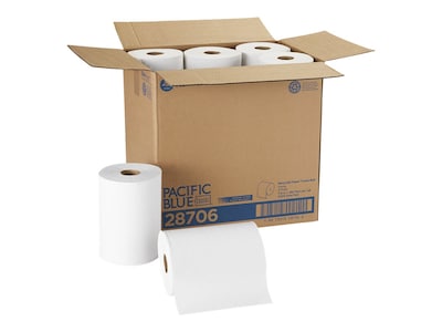 Pacific Blue Basic Recycled Hardwound Paper Towels, 1-ply, 350 ft./Roll, 12 Rolls/Carton (28706)