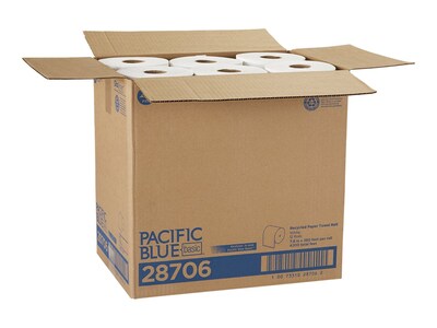 Pacific Blue Basic Recycled Hardwound Paper Towels, 1-ply, 350 ft./Roll, 12 Rolls/Carton (28706)