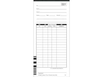 Lathem Time Cards for 7000E and 7500E Time Clocks, 100/Pack (E7-100)