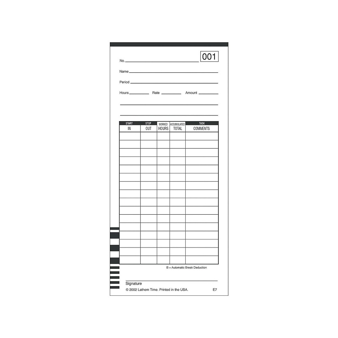 100 E79 TIME CARDS FOR LATHEM 7000E and LATHEM 7500E CALCULATING TIME CLOCK 