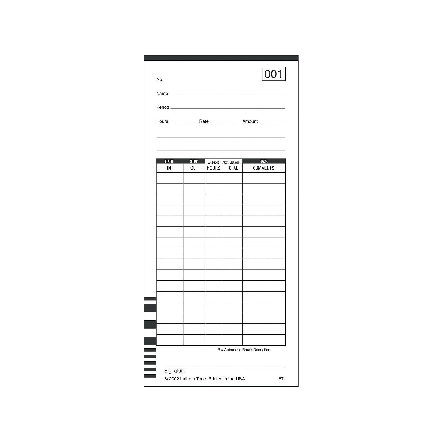 Lathem Time Cards for 7000E and 7500E Time Clocks, 100/Pack (E7-100)