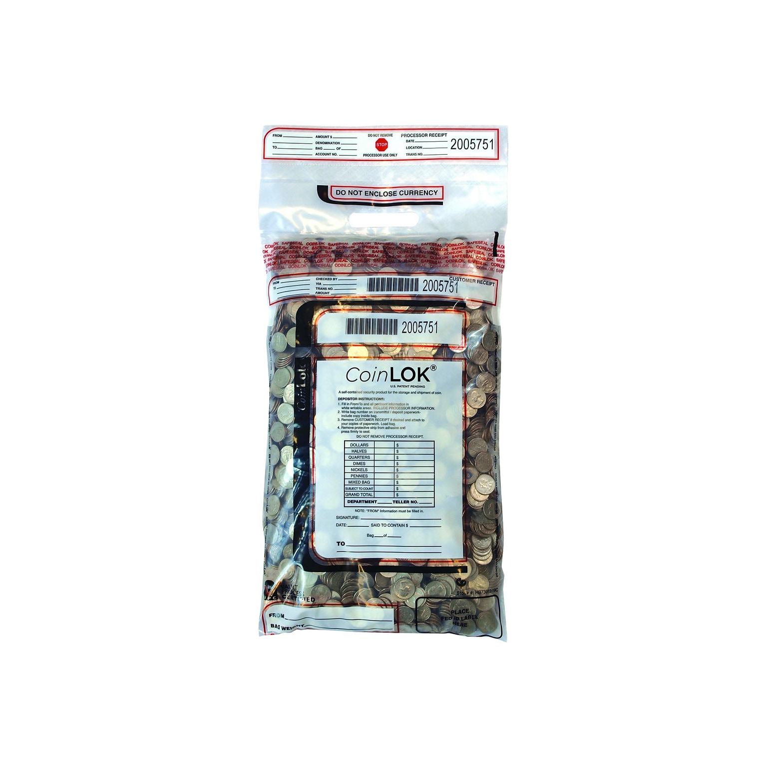 CoinLok Deposit Bags, Clear, 50/Pack (585100)