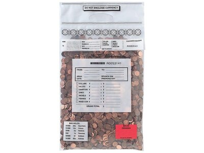 MMF Single-Handle Self-Sealing Coin Deposit Bags, White/Clear, 100/Box (MMF231042120)