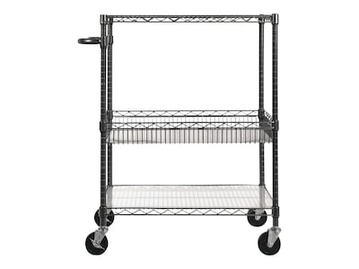 Alera 3-Shelf Wire Mobile Utility Cart with Lockable Wheels, Black (ALESW543018BA)