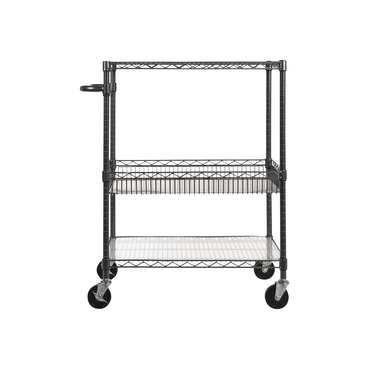 Alera 3-Shelf Wire Mobile Utility Cart with Lockable Wheels, Black (ALESW543018BA)