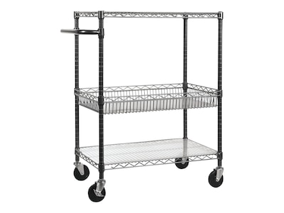 Alera 3-Shelf Wire Mobile Utility Cart with Lockable Wheels, Black (ALESW543018BA)