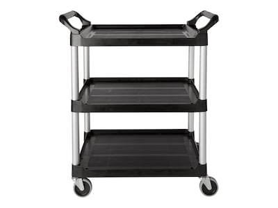 Rubbermaid 3-Shelf Plastic/Poly Mobile Utility Cart with Swivel Wheels,  Black (FG342488BLA)