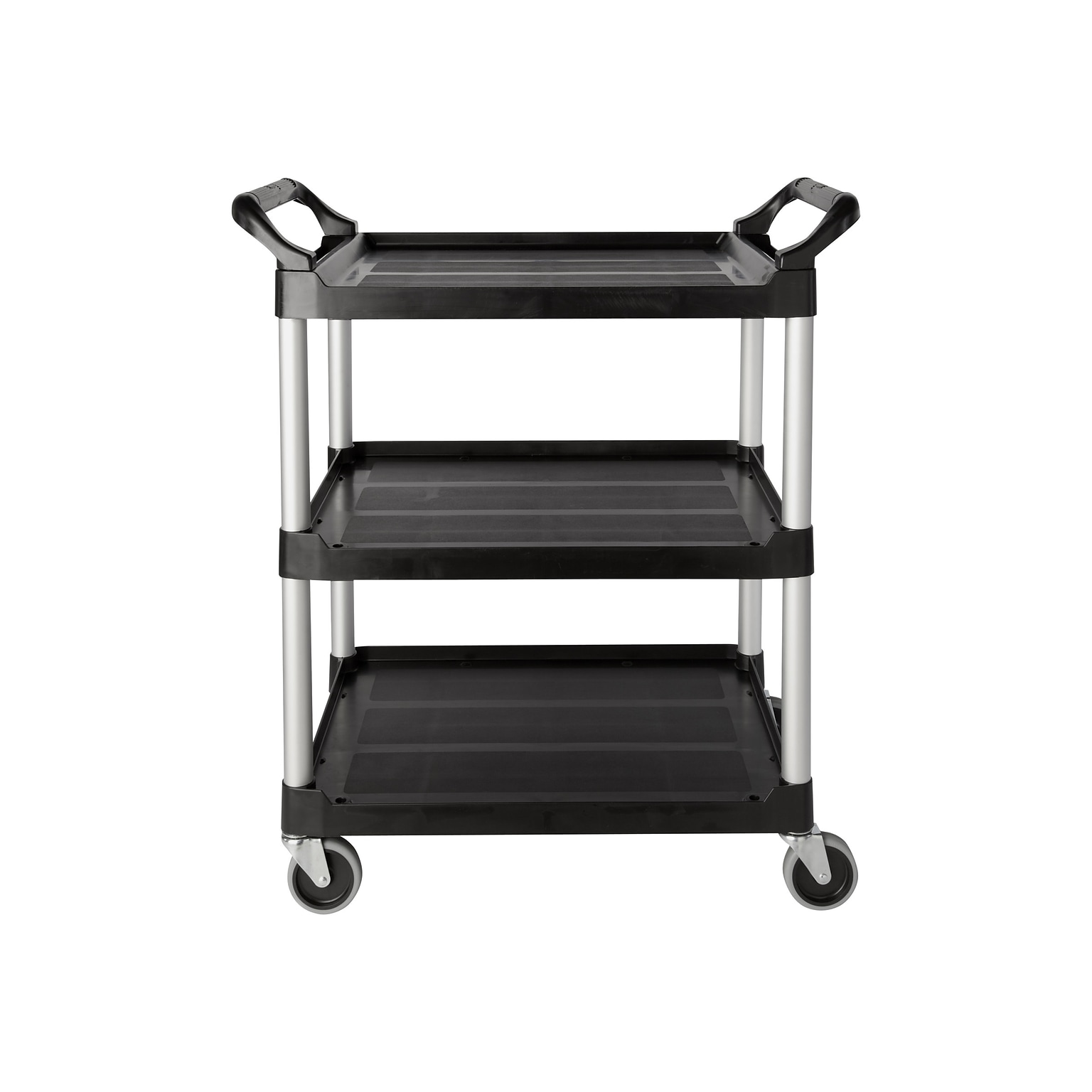 Rubbermaid 3-Shelf Plastic/Poly Mobile Utility Cart with Swivel Wheels, Black (FG342488BLA)