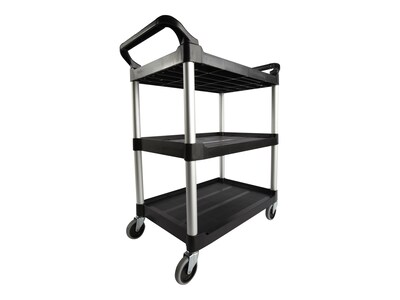 Rubbermaid 3-Shelf Plastic/Poly Mobile Utility Cart with Swivel Wheels, Black (FG342488BLA)