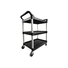 Rubbermaid 3-Shelf Plastic/Poly Mobile Utility Cart with Swivel Wheels, Black (FG342488BLA)