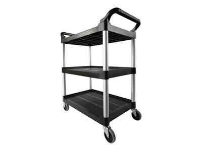 Rubbermaid 3-Shelf Plastic/Poly Mobile Utility Cart with Swivel Wheels, Black (FG342488BLA)