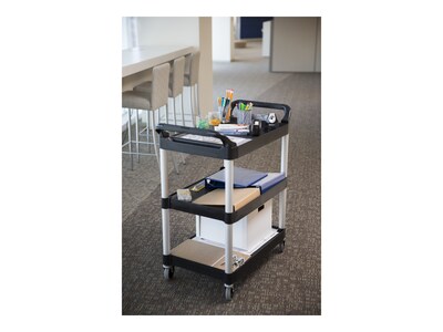Rubbermaid 3-Shelf Plastic/Poly Mobile Utility Cart with Swivel Wheels, Black (FG342488BLA)