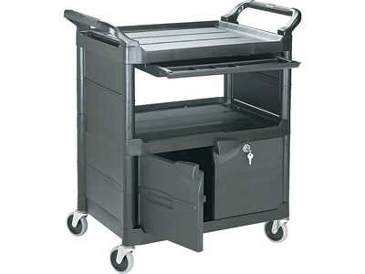 Rubbermaid 2-Shelf Plastic/Poly Mobile Utility Cart with Swivel Wheels, Black (FG345700BLA)