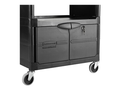 Rubbermaid 2-Shelf Plastic/Poly Mobile Utility Cart with Swivel Wheels, Black (FG345700BLA)