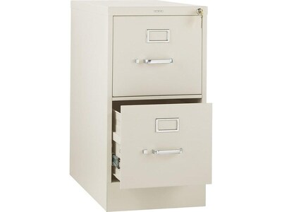 HON 310 Series 2-Drawer Vertical File Cabinet, Letter Size, Lockable, 29"H x 15"W x 26.5"D, Putty  (HON312PL)