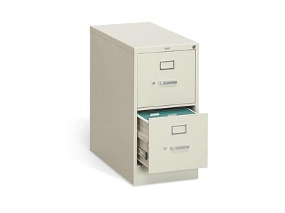 HON 310 Series 2-Drawer Vertical File Cabinet, Letter Size, Lockable, 29"H x 15"W x 26.5"D, Putty  (HON312PL)