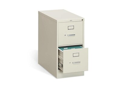 HON 310 Series 2-Drawer Vertical File Cabinet, Letter Size, Lockable, 29"H x 15"W x 26.5"D, Putty (HON312PL)