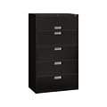 HON Brigade 600 Series 5-Drawer Lateral File Cabinet, Locking, Letter/Legal, Black, 42W (HON695LP)