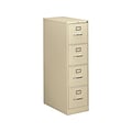HON 310 Series 4-Drawer Vertical File Cabinet, Letter Size, Lockable, 52H x 15W x 26.5D, Putty (H