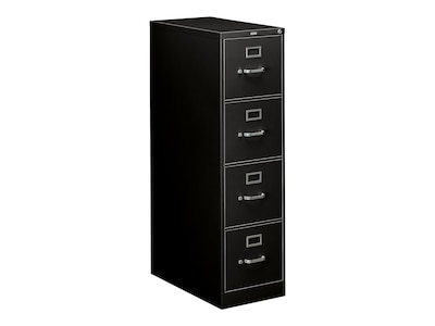 HON 310 Series 4-Drawer Vertical File Cabinet, Letter Size, Lockable, 52H x 15W x 26.5D, Black (H