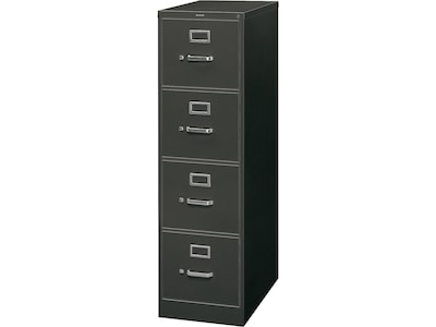 HON 310 Series 4-Drawer Vertical File Cabinet, Letter Size, Lockable, 52"H x 15"W x 26.5"D, Black (HON314PP)