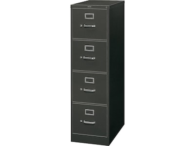 HON 310 Series 4-Drawer Vertical File Cabinet, Letter Size, Lockable, 52"H x 15"W x 26.5"D, Black  (HON314PP)