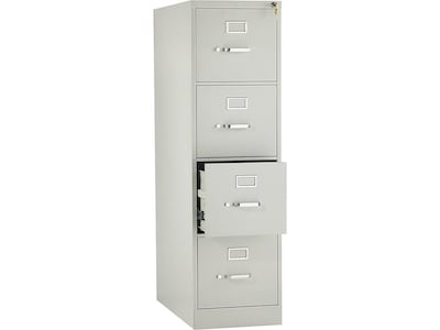 HON 310 Series 4-Drawer Vertical File Cabinet, Letter Size, Lockable, 52"H x 15"W x 26.5"D, Light Gray  (HON314PQ)